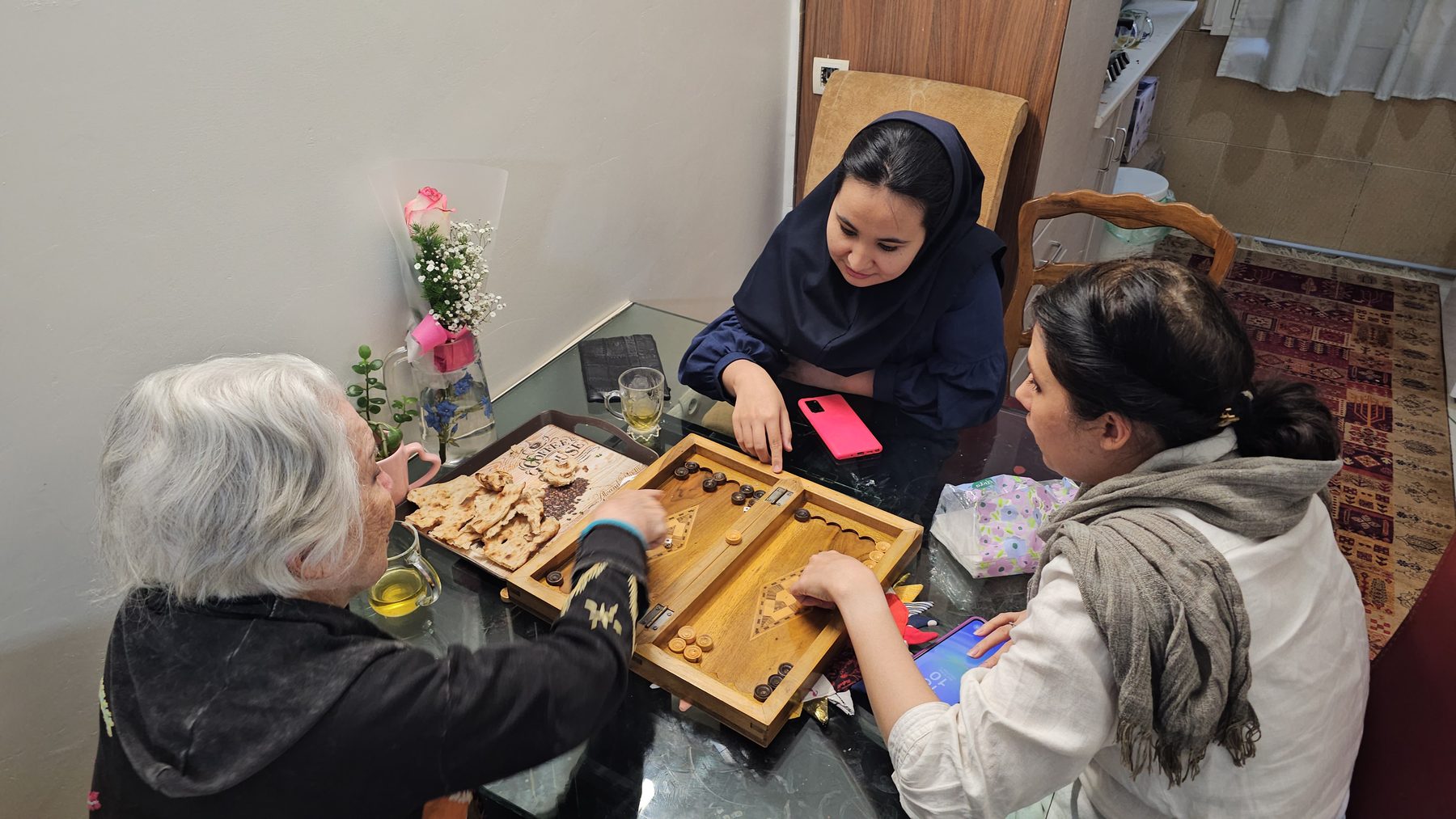 An evening of tea and backgammon with a host family